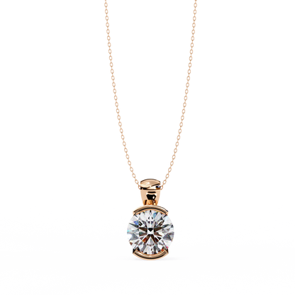 Round Lab Grown Diamond Half Bezel Pendant