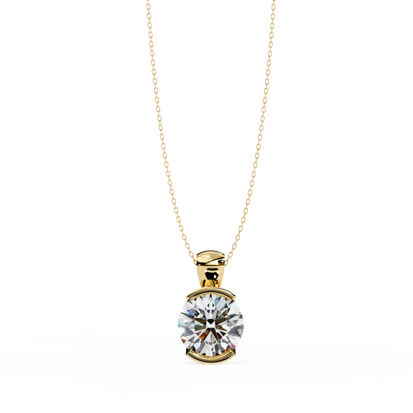 Round Lab Grown Diamond Half Bezel Pendant