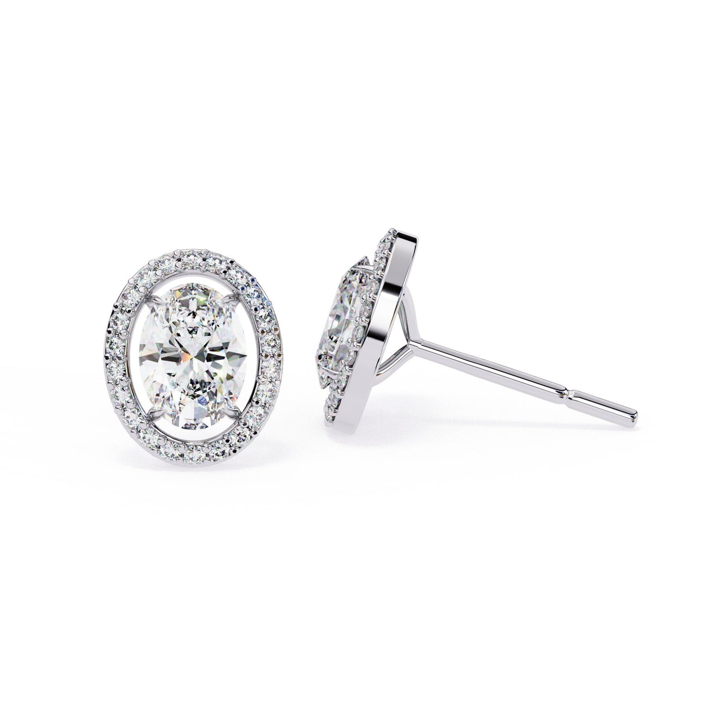 Lab Grown Oval Diamond Halo Stud Earrings