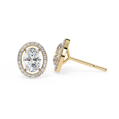 Lab Grown Oval Diamond Halo Stud Earrings