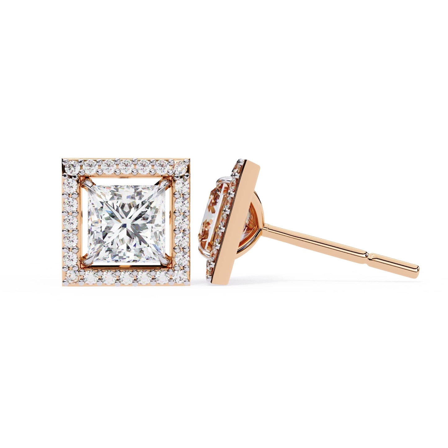 Princess Cut Lab Diamond Halo Stud Earrings