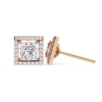 Princess Cut Lab Diamond Halo Stud Earrings