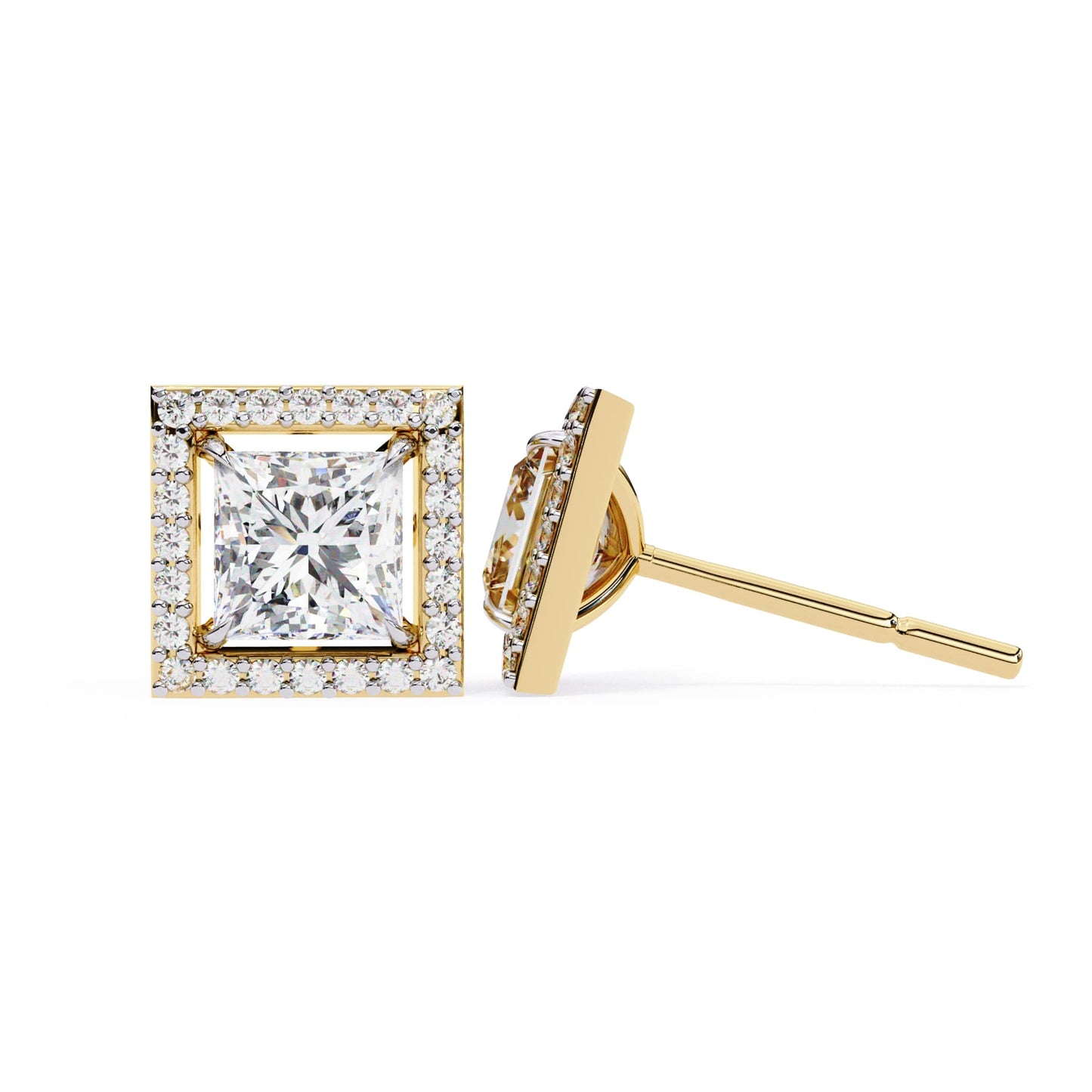 Princess Cut Lab Diamond Halo Stud Earrings