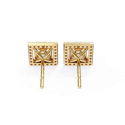 Princess Cut Lab Diamond Halo Stud Earrings