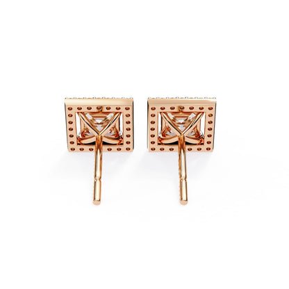 Princess Cut Lab Diamond Halo Stud Earrings