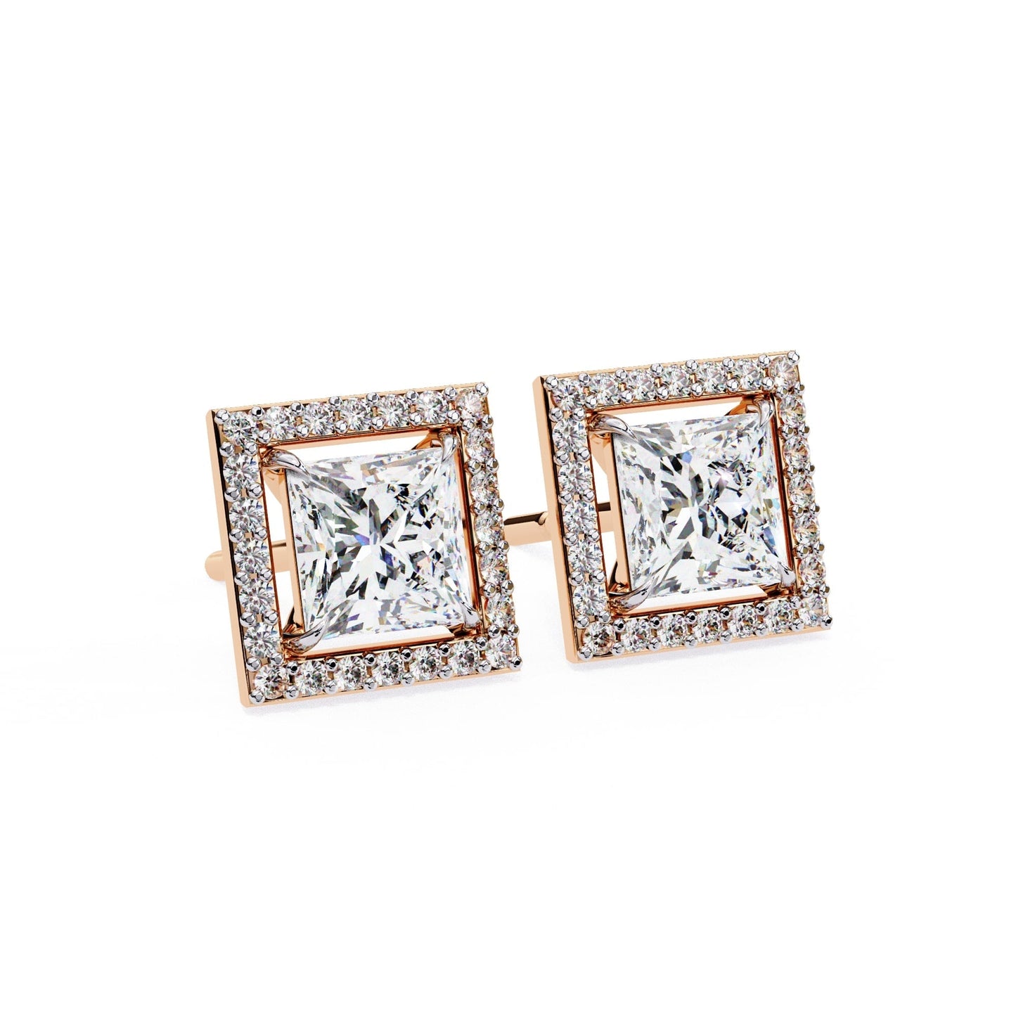Princess Cut Lab Diamond Halo Stud Earrings