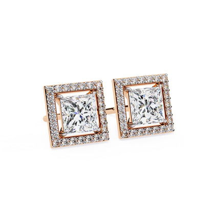 Princess Cut Lab Diamond Halo Stud Earrings