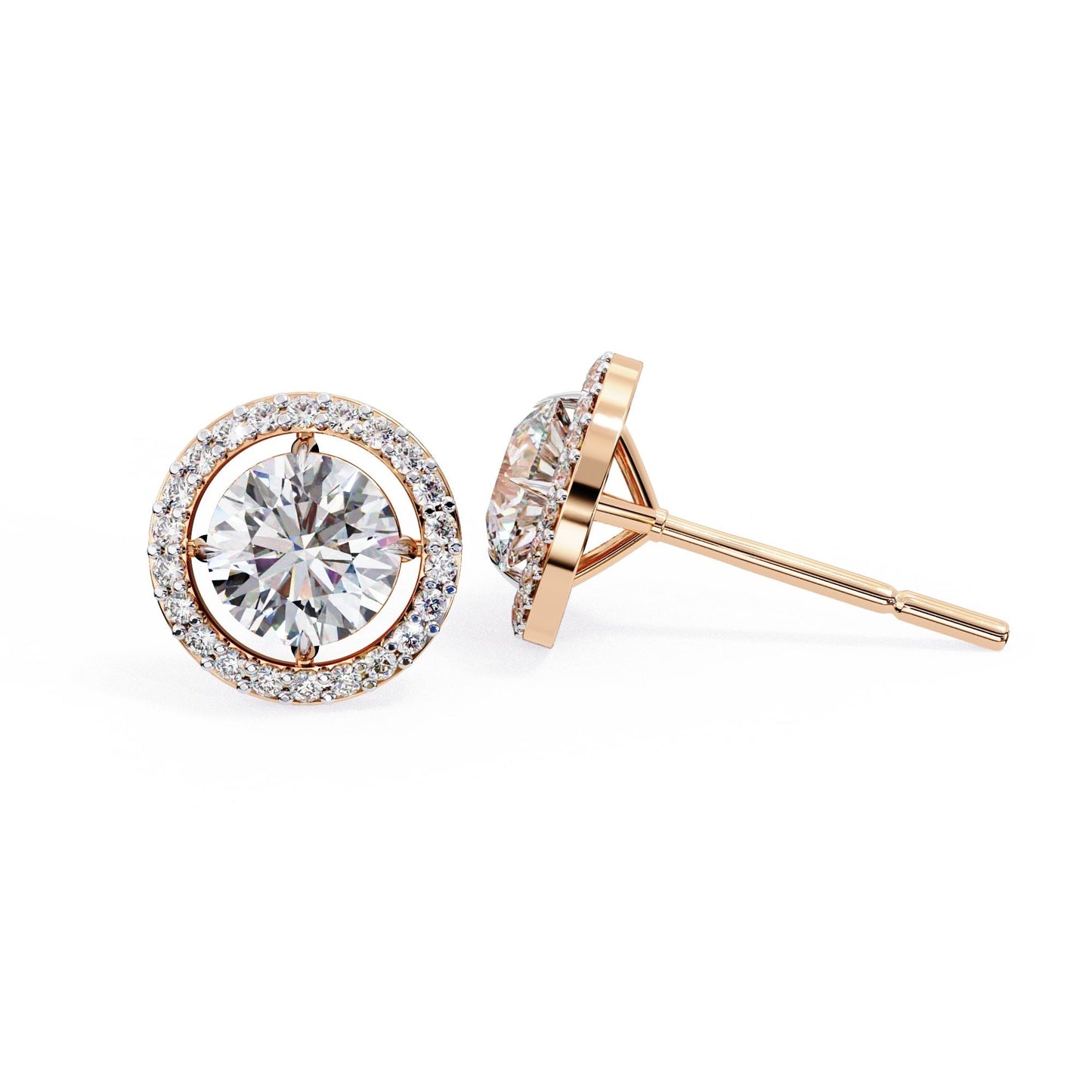 Round Cut Halo Diamond Stud Earrings