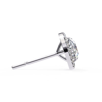 Round Cut Halo Diamond Stud Earrings