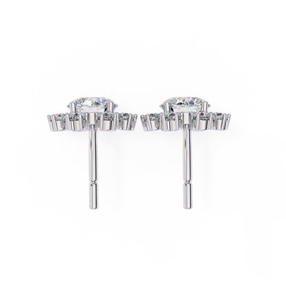 Round Cut Lab Diamond Floral Stud Earrings