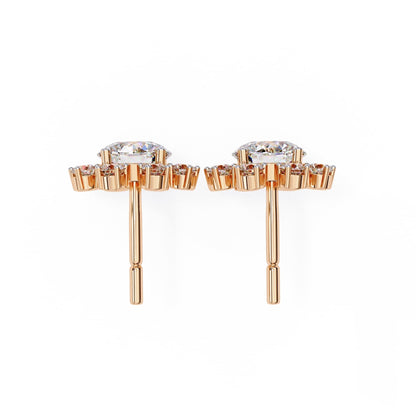 Round Cut Lab Diamond Floral Stud Earrings