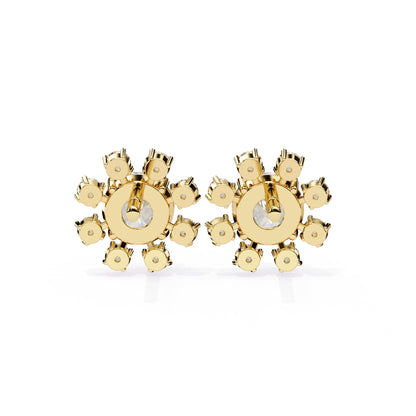 Round Cut Lab Diamond Floral Stud Earrings