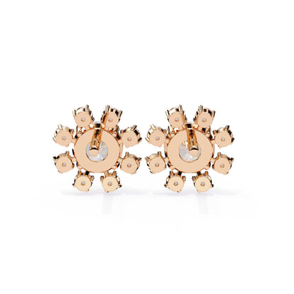 Round Cut Lab Diamond Floral Stud Earrings