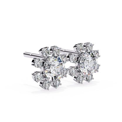 Round Cut Lab Diamond Floral Stud Earrings