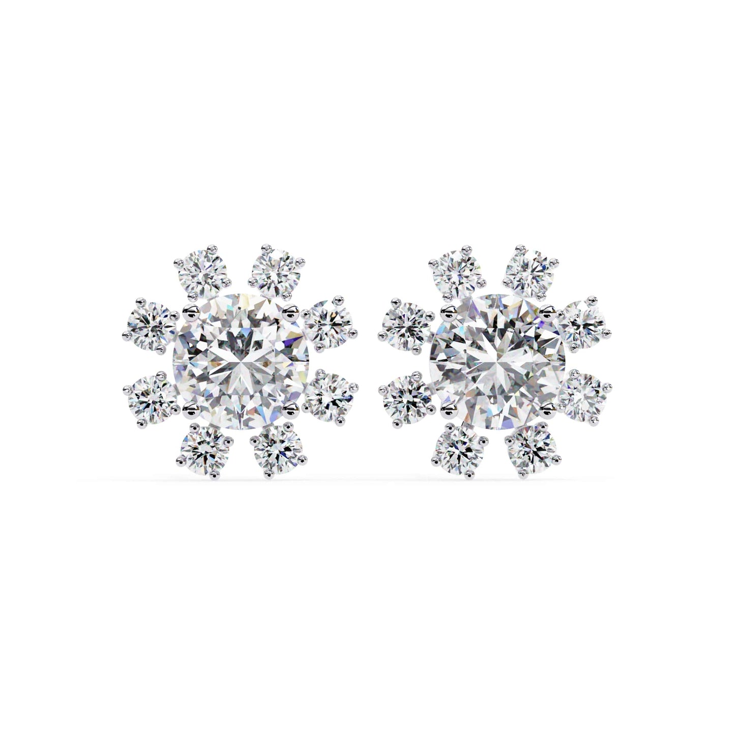 Round Cut Lab Diamond Floral Stud Earrings