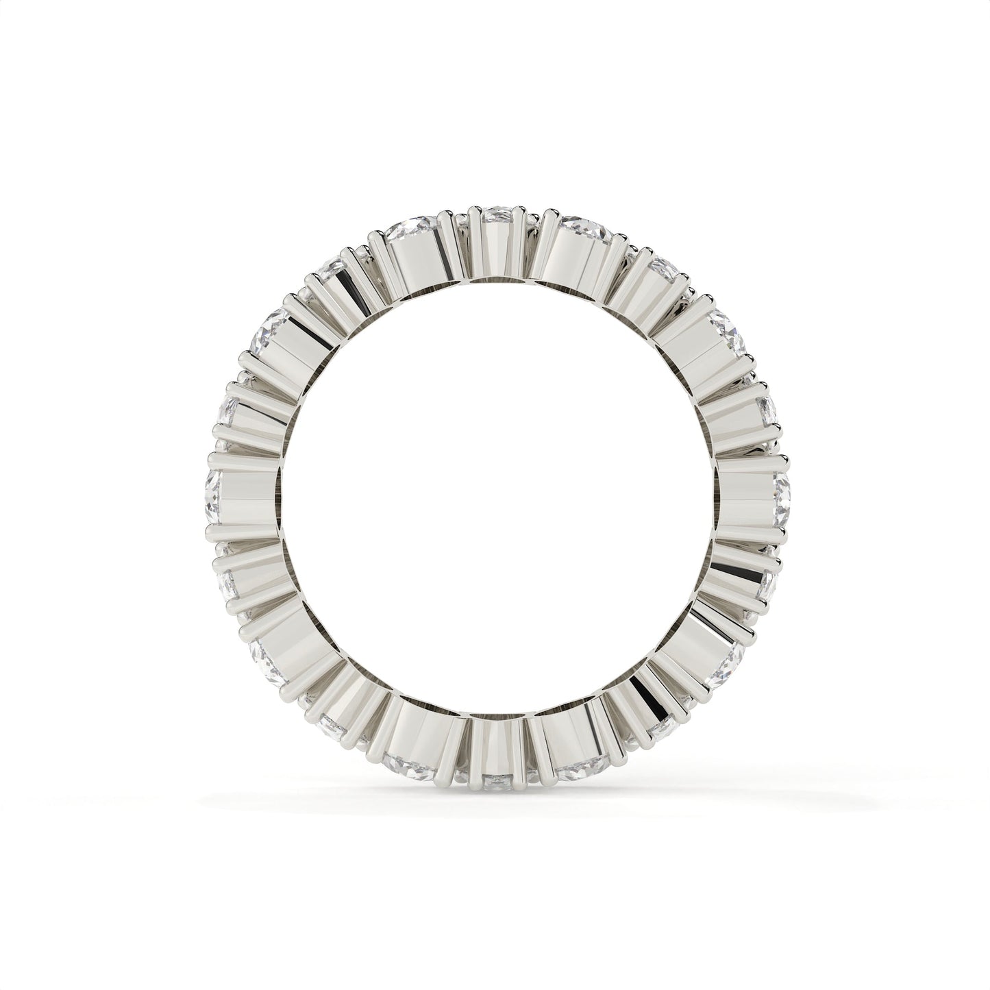 Silver ring with a diamond band on a white background