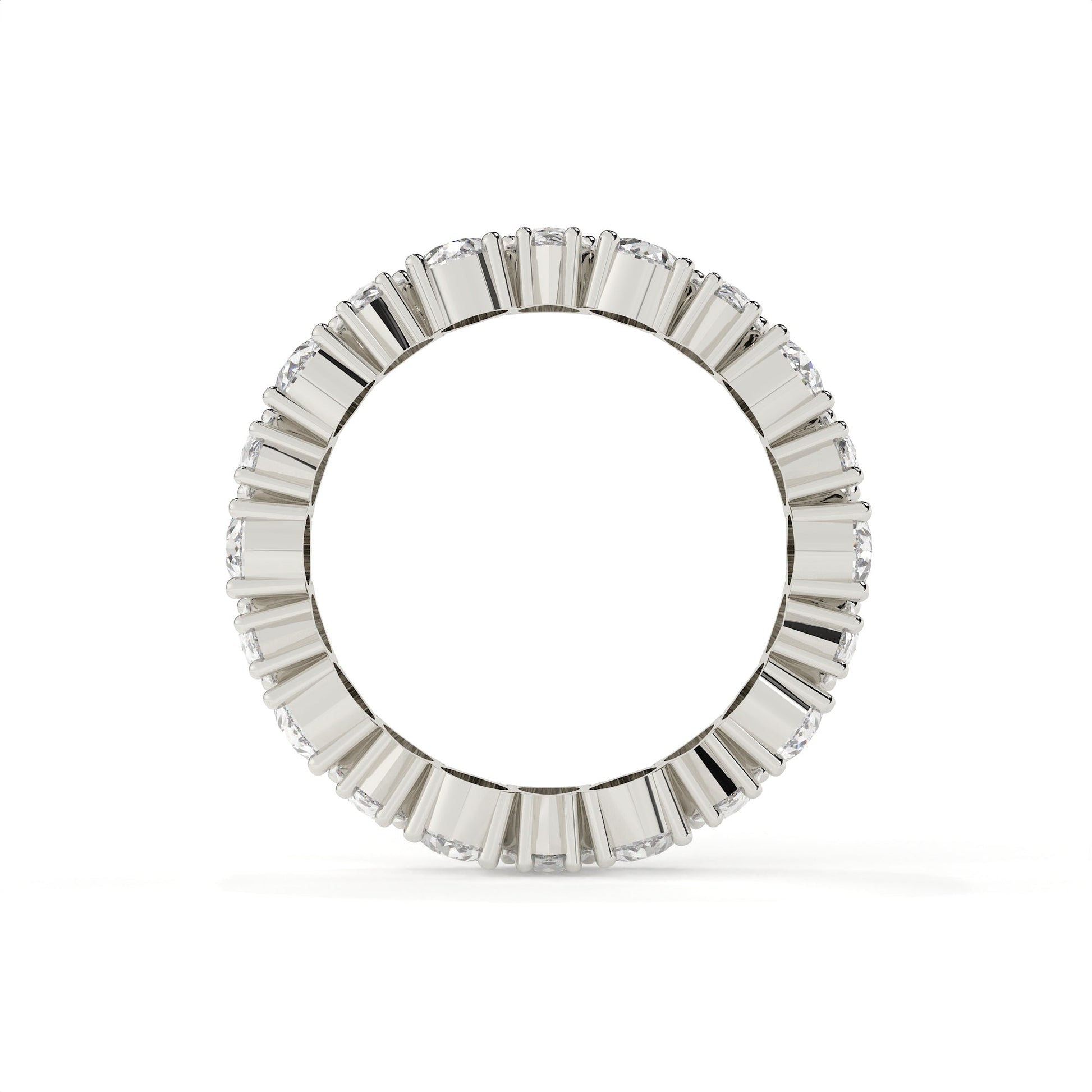 Silver ring with a diamond band on a white background