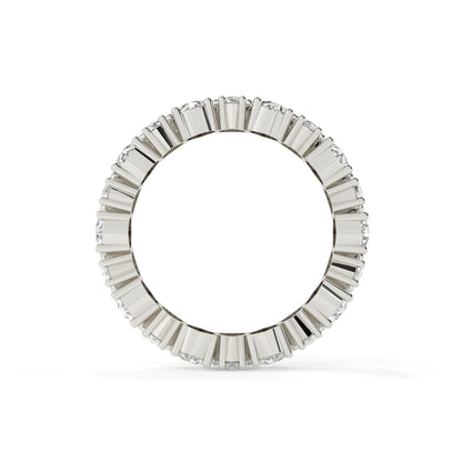 Silver ring with a diamond band on a white background