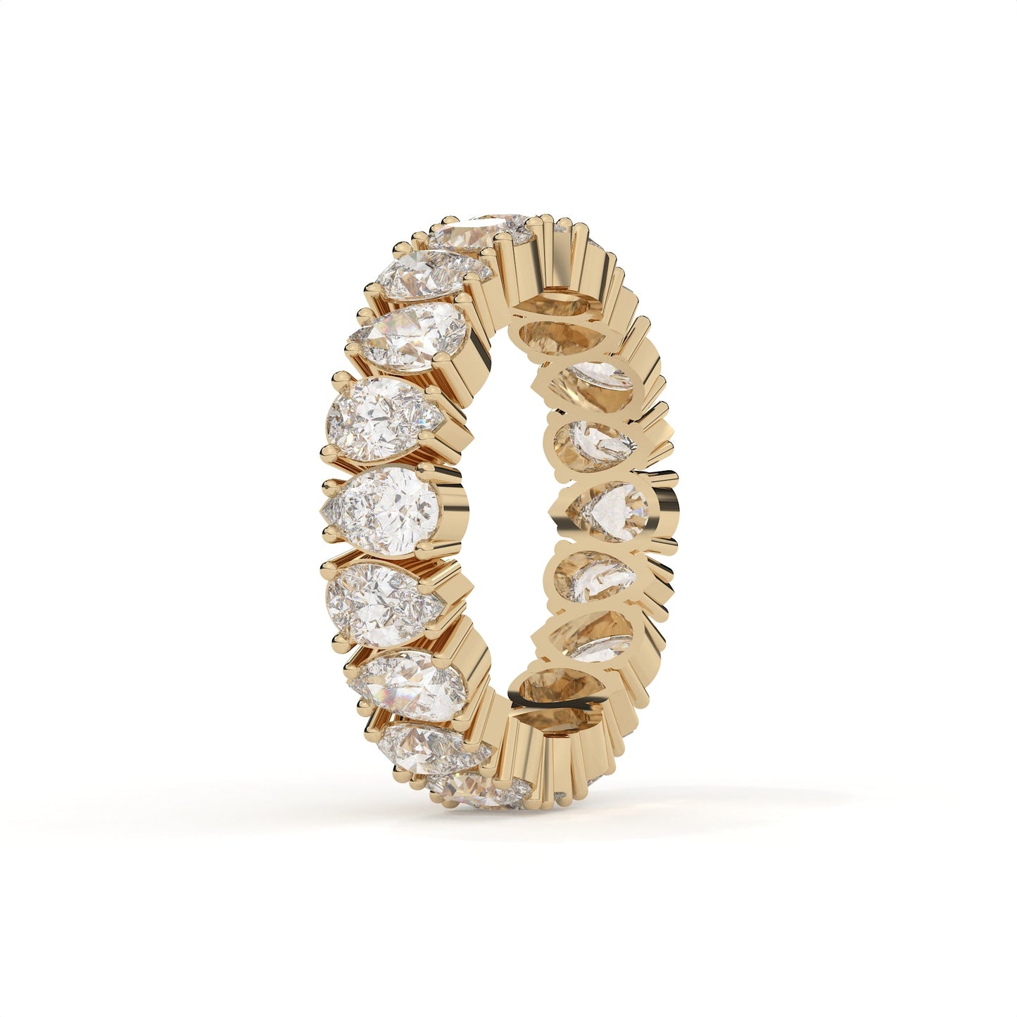 Gold ring with diamonds on a white background