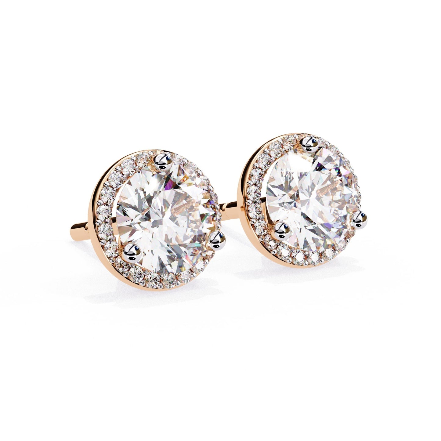 Round Cut Lab Diamond Halo Stud Earrings