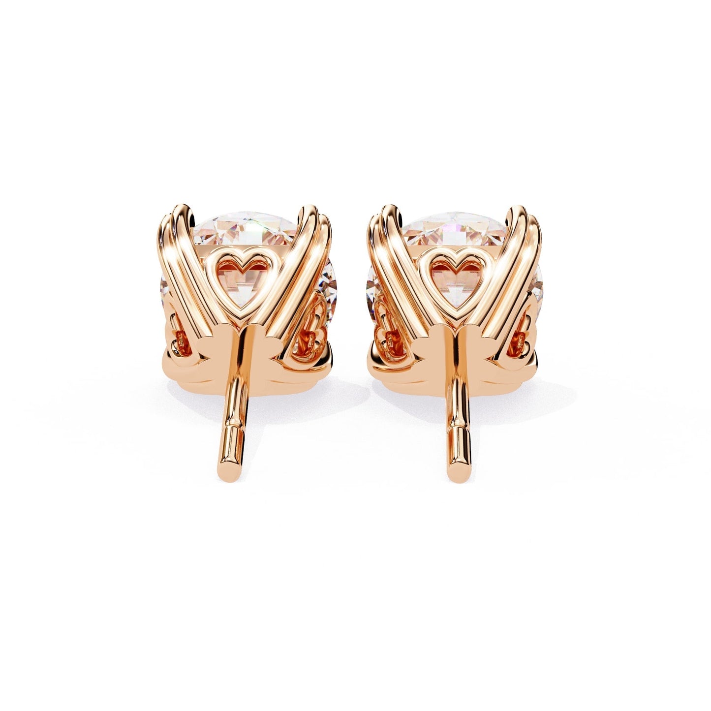 Round Cut Lab Grown Diamond Earrings With 4 Heart Prongs