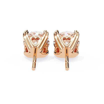 Round Cut Lab Grown Diamond Earrings With 4 Heart Prongs