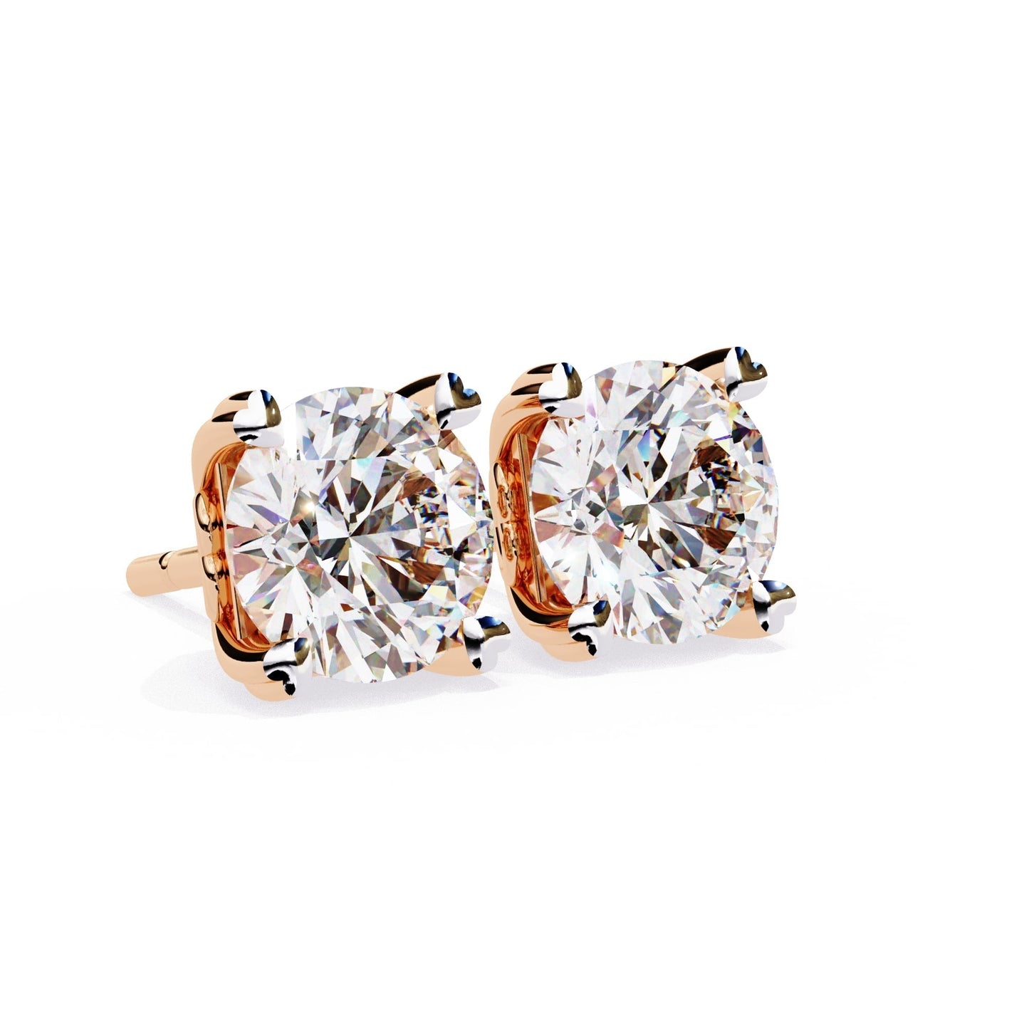 Round Cut Lab Grown Diamond Earrings With 4 Heart Prongs