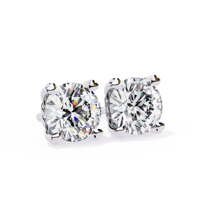 Round Cut Lab Grown Diamond Earrings With 4 Heart Prongs