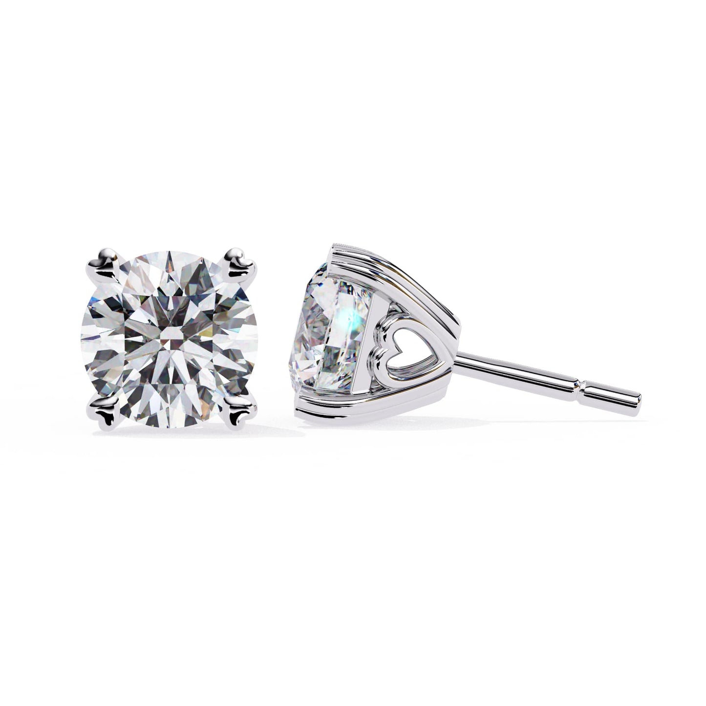Round Cut Lab Grown Diamond Earrings With 4 Heart Prongs