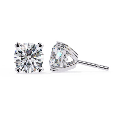 Round Cut Lab Grown Diamond Earrings With 4 Heart Prongs