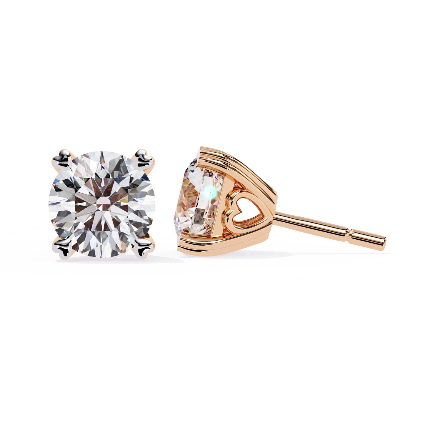 Round Cut Lab Grown Diamond Earrings With 4 Heart Prongs