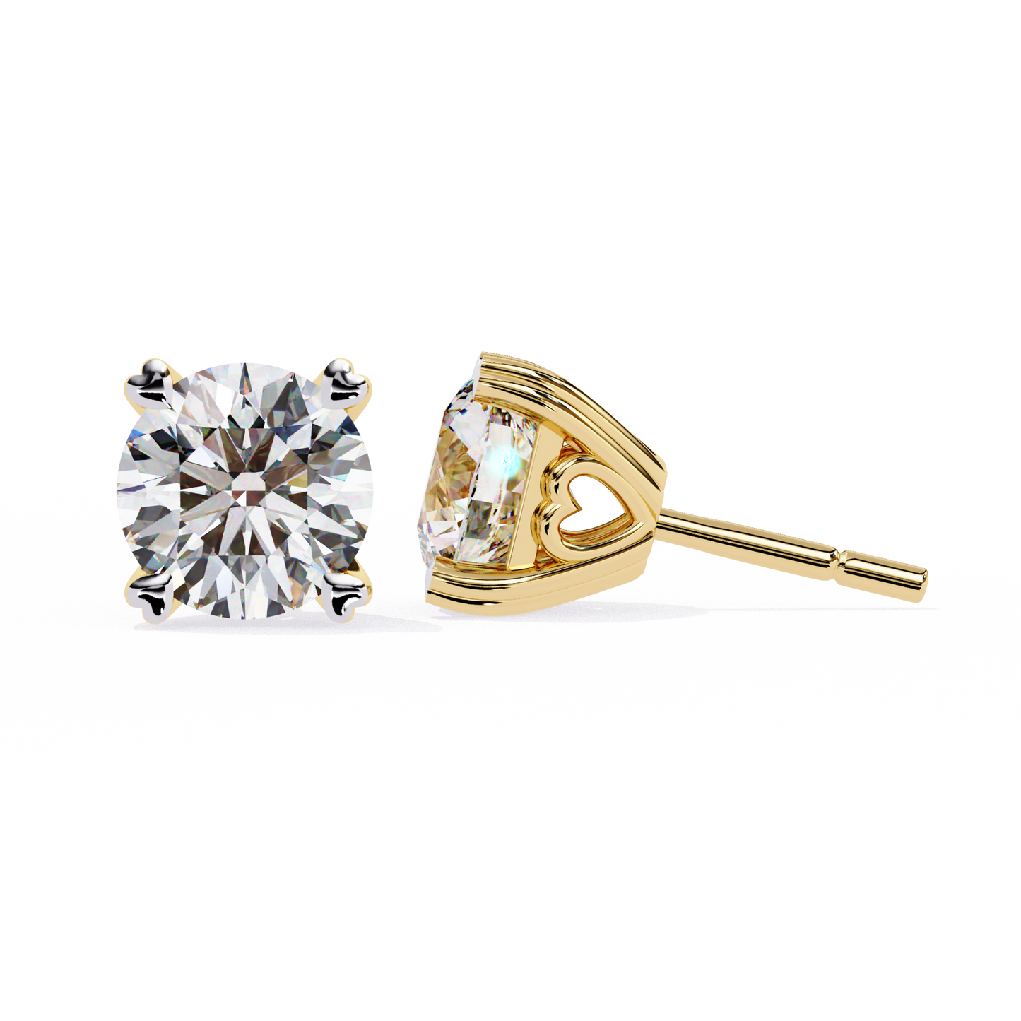 Round Cut Lab Grown Diamond Earrings With 4 Heart Prongs