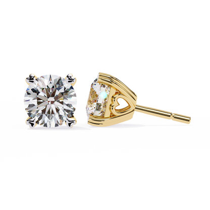Round Cut Lab Grown Diamond Earrings With 4 Heart Prongs