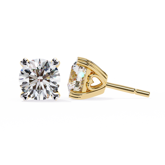 Round Cut Lab Grown Diamond Earrings With 4 Heart Prongs