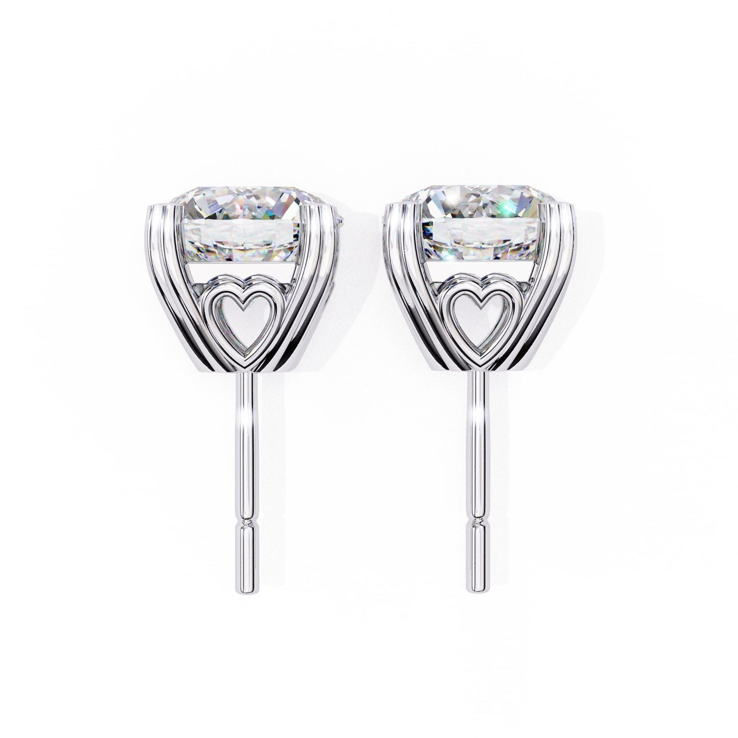 Round Cut Lab Grown Diamond Earrings With 4 Heart Prongs
