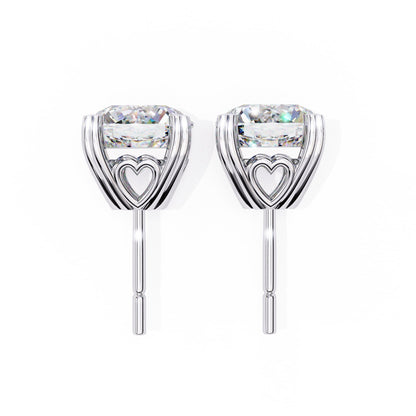 Round Cut Lab Grown Diamond Earrings With 4 Heart Prongs