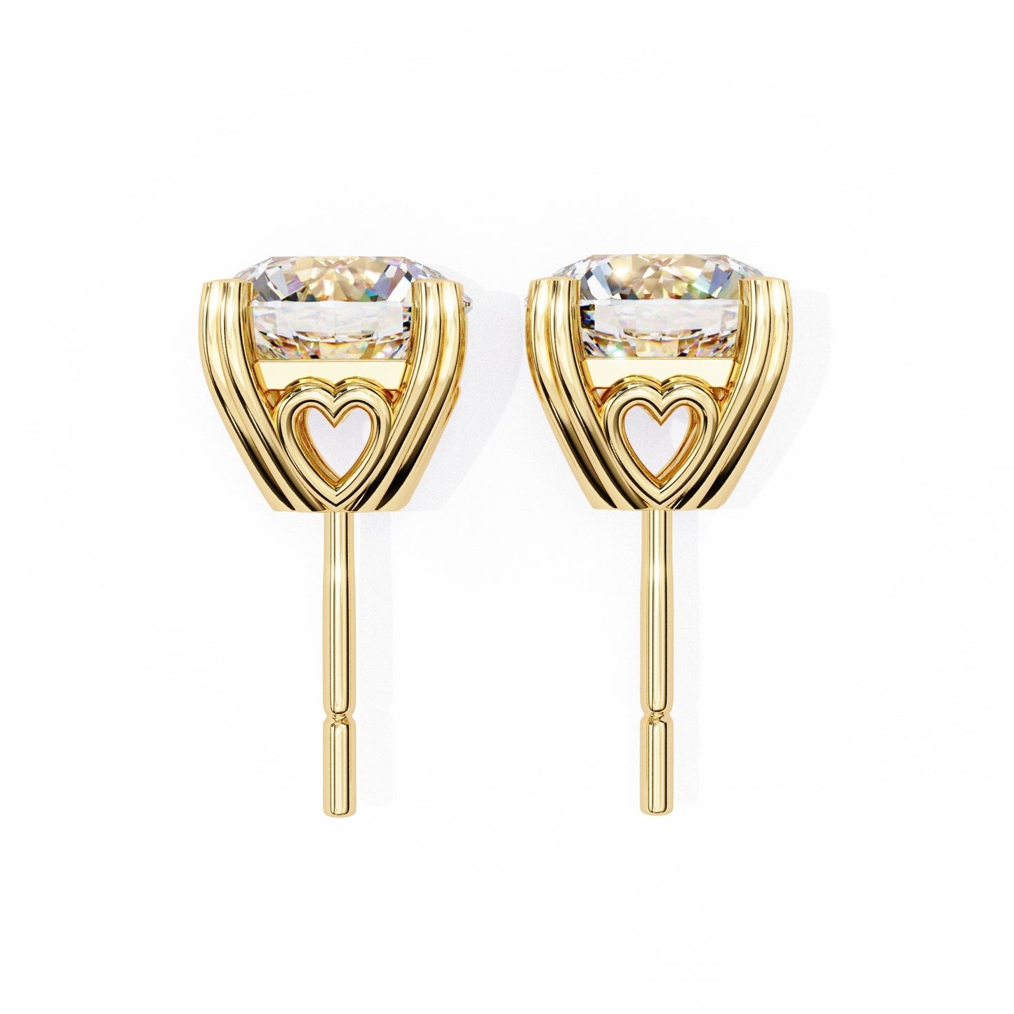 Round Cut Lab Grown Diamond Earrings With 4 Heart Prongs