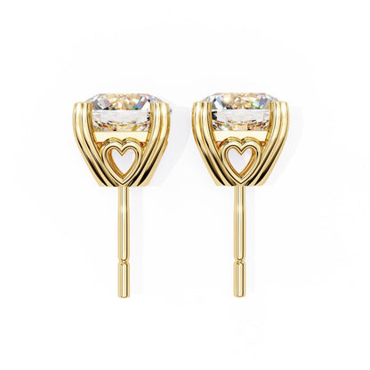 Round Cut Lab Grown Diamond Earrings With 4 Heart Prongs