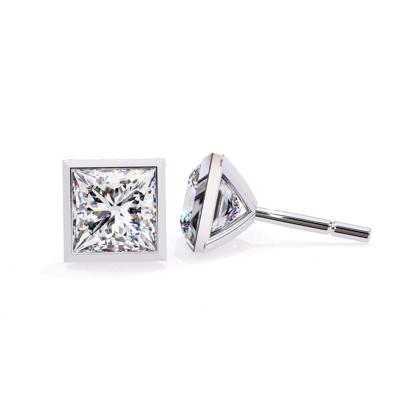 Bezel Set Princess Diamond Stud Earrings