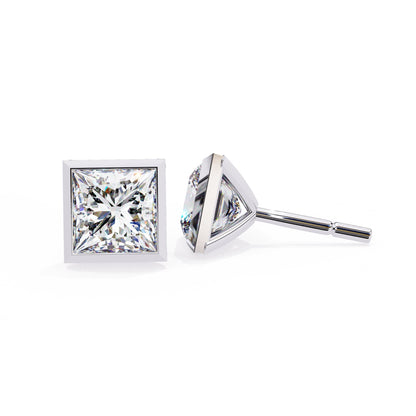 Bezel Set Princess Diamond Stud Earrings