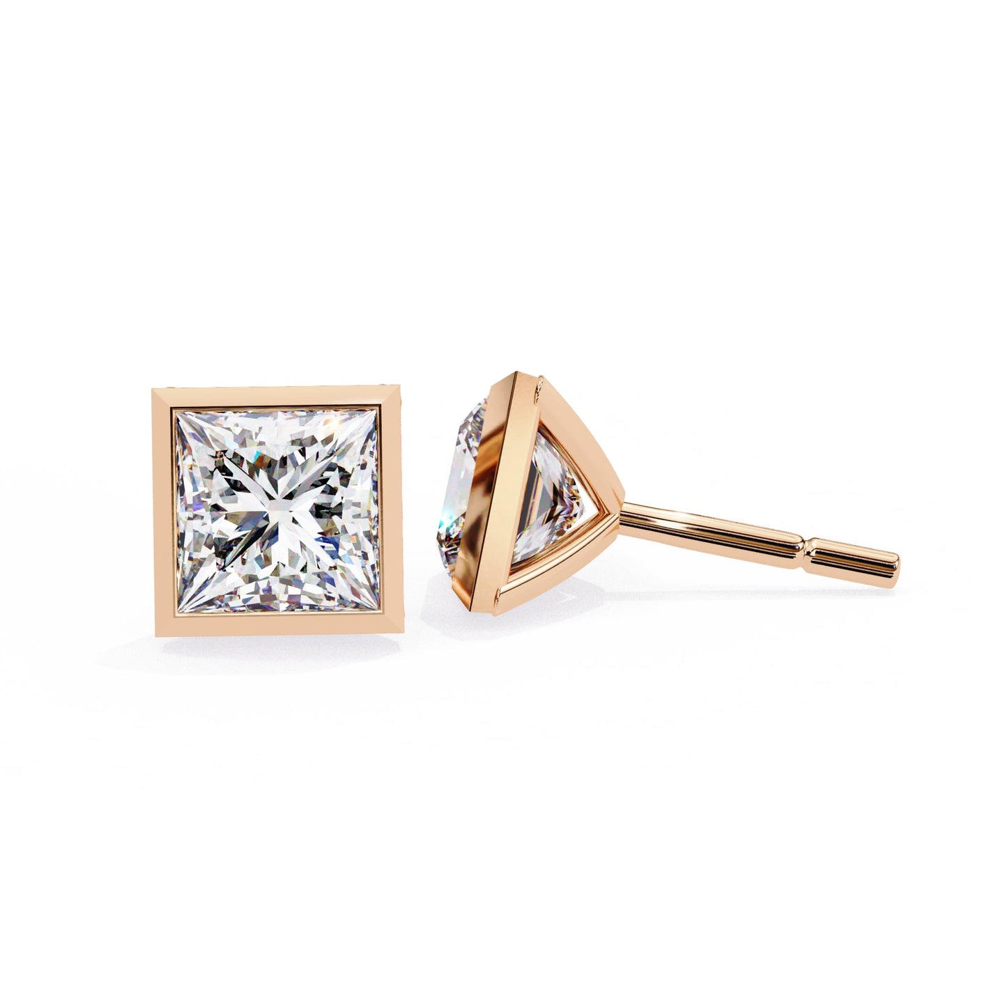 Bezel Set Princess Diamond Stud Earrings