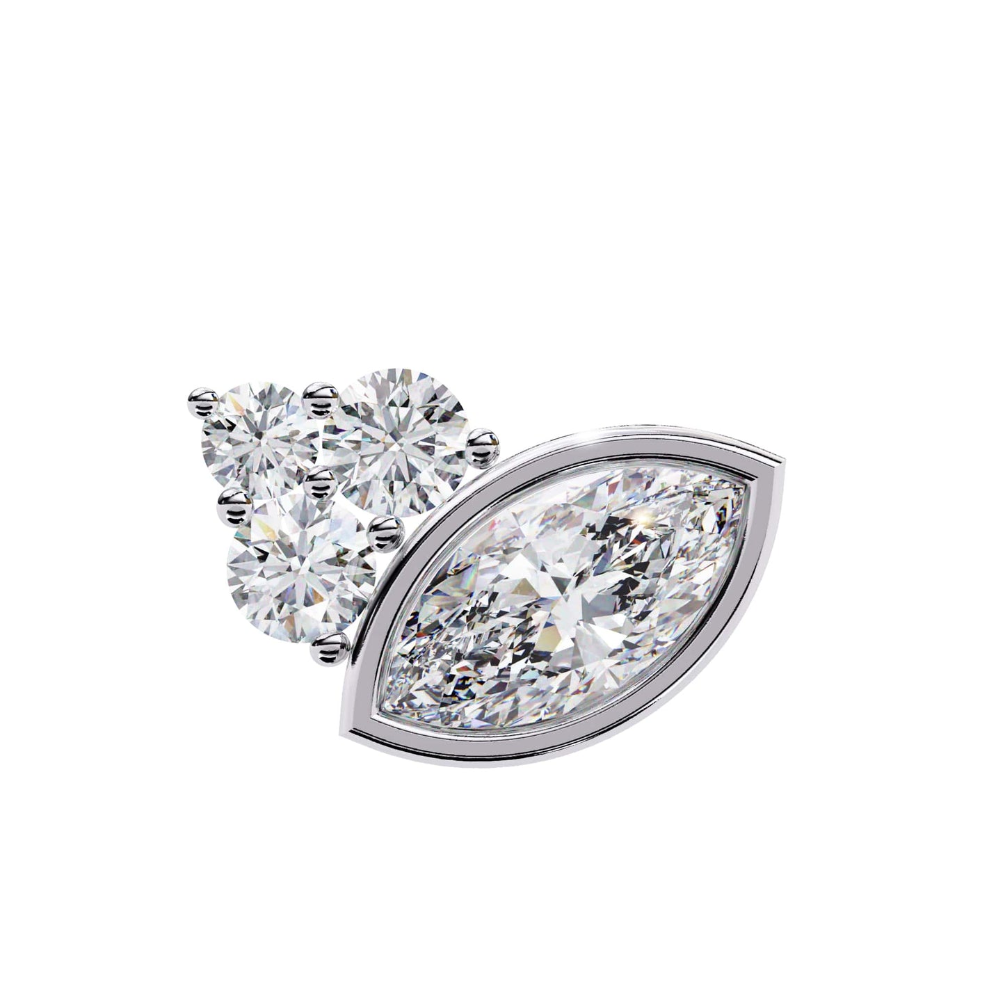 Marquise And Round Lab Diamond Bezel Set Stud Earrings