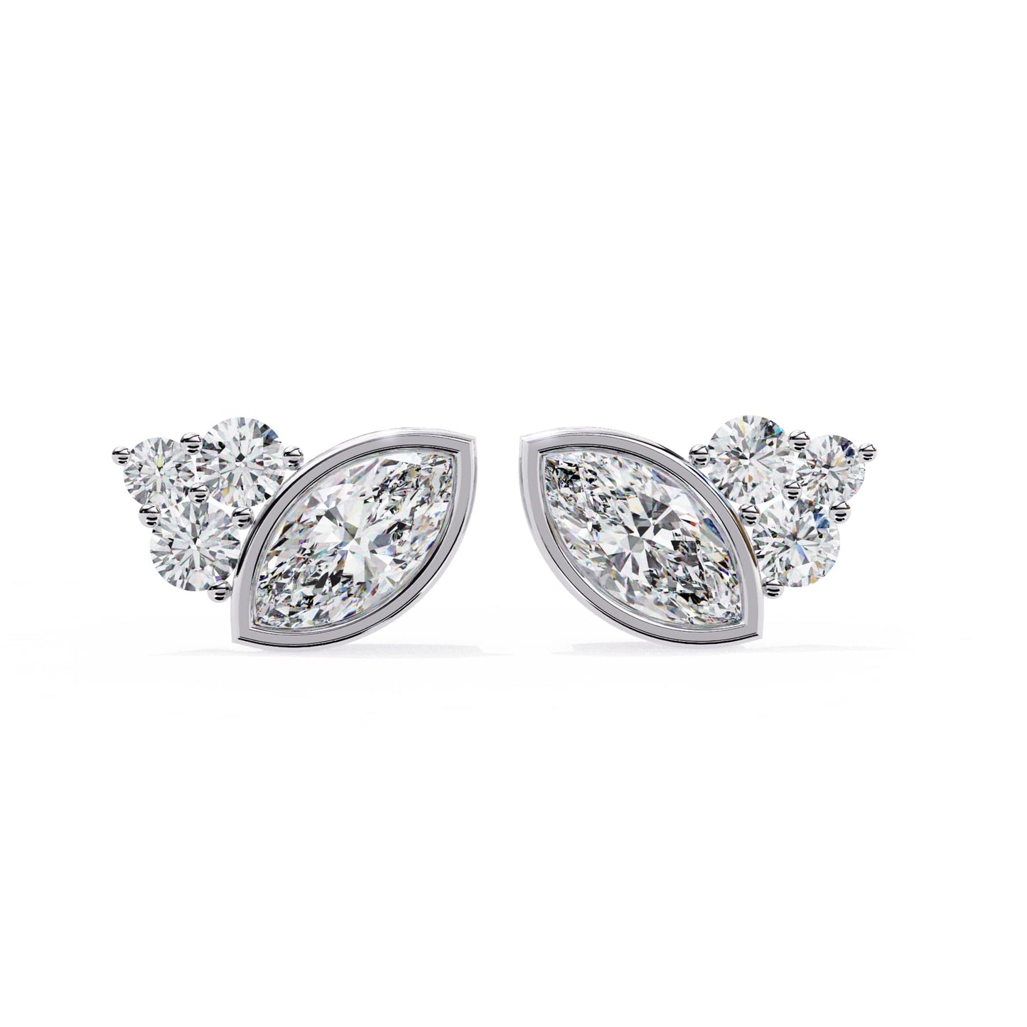 Marquise And Round Lab Diamond Bezel Set Stud Earrings