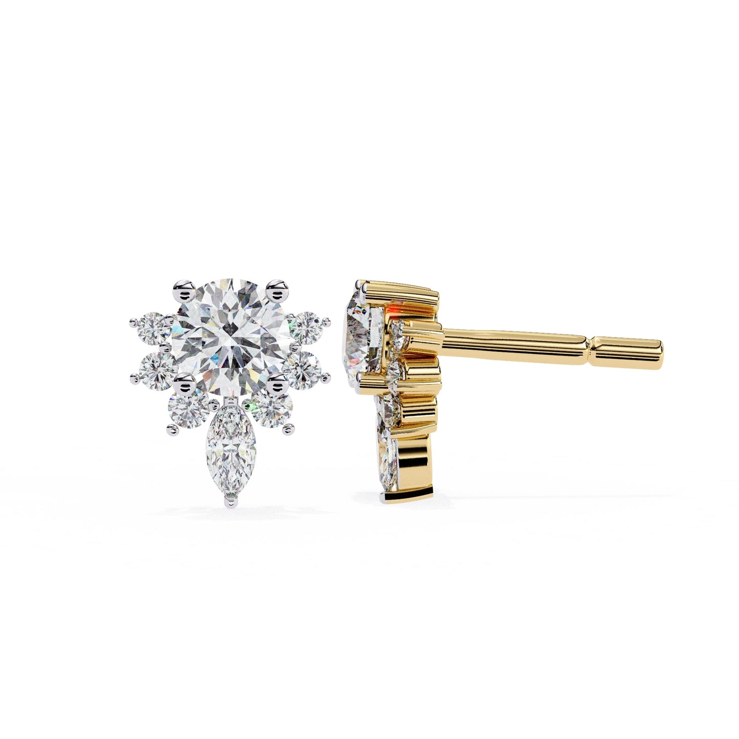 Round And Marquise Cut Lab Diamond Earrings