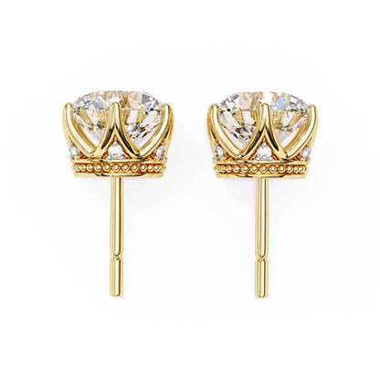 Round Lab Grown Diamond Earrings In Yellow Gold