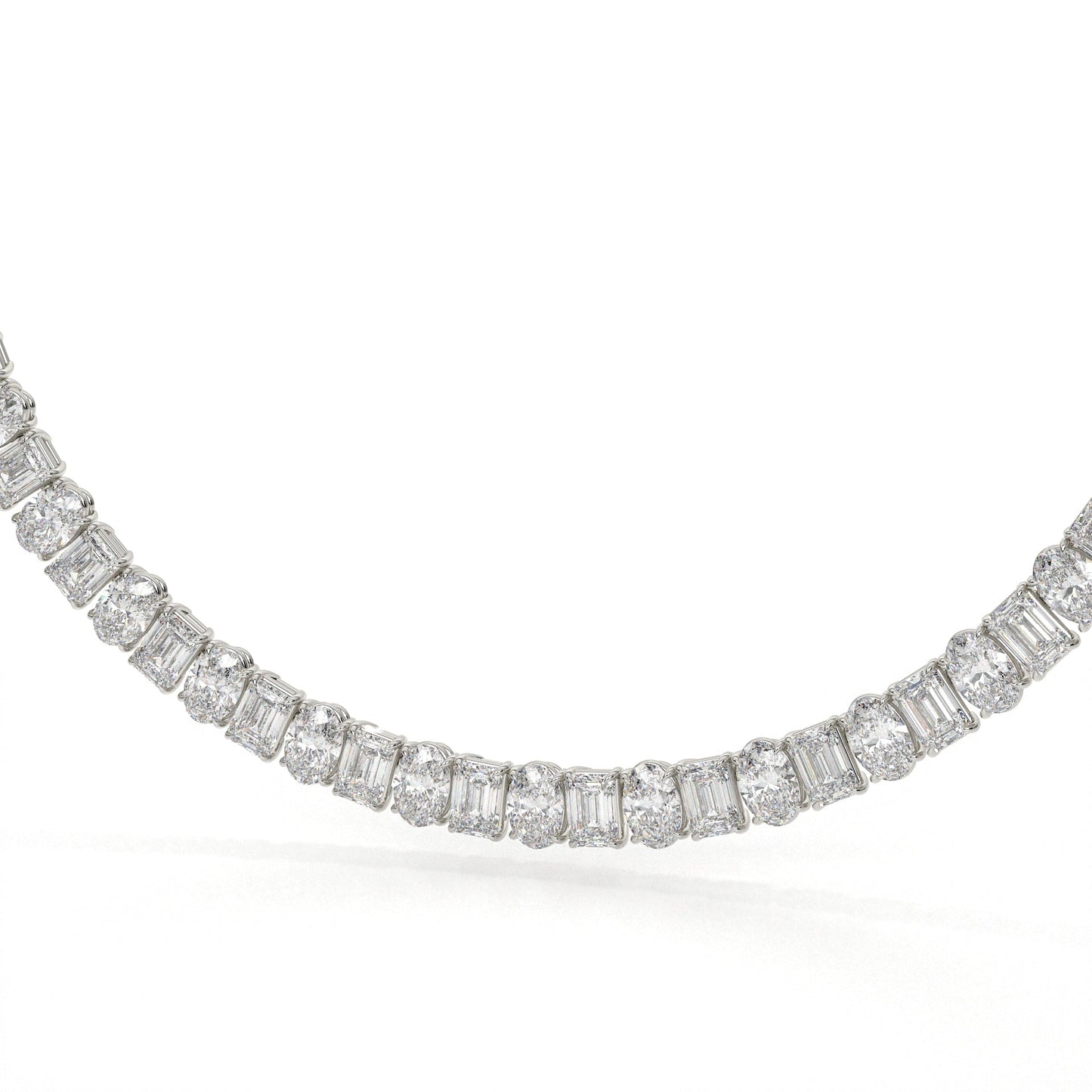 Emerald And Oval Diamond Tennis Necklace