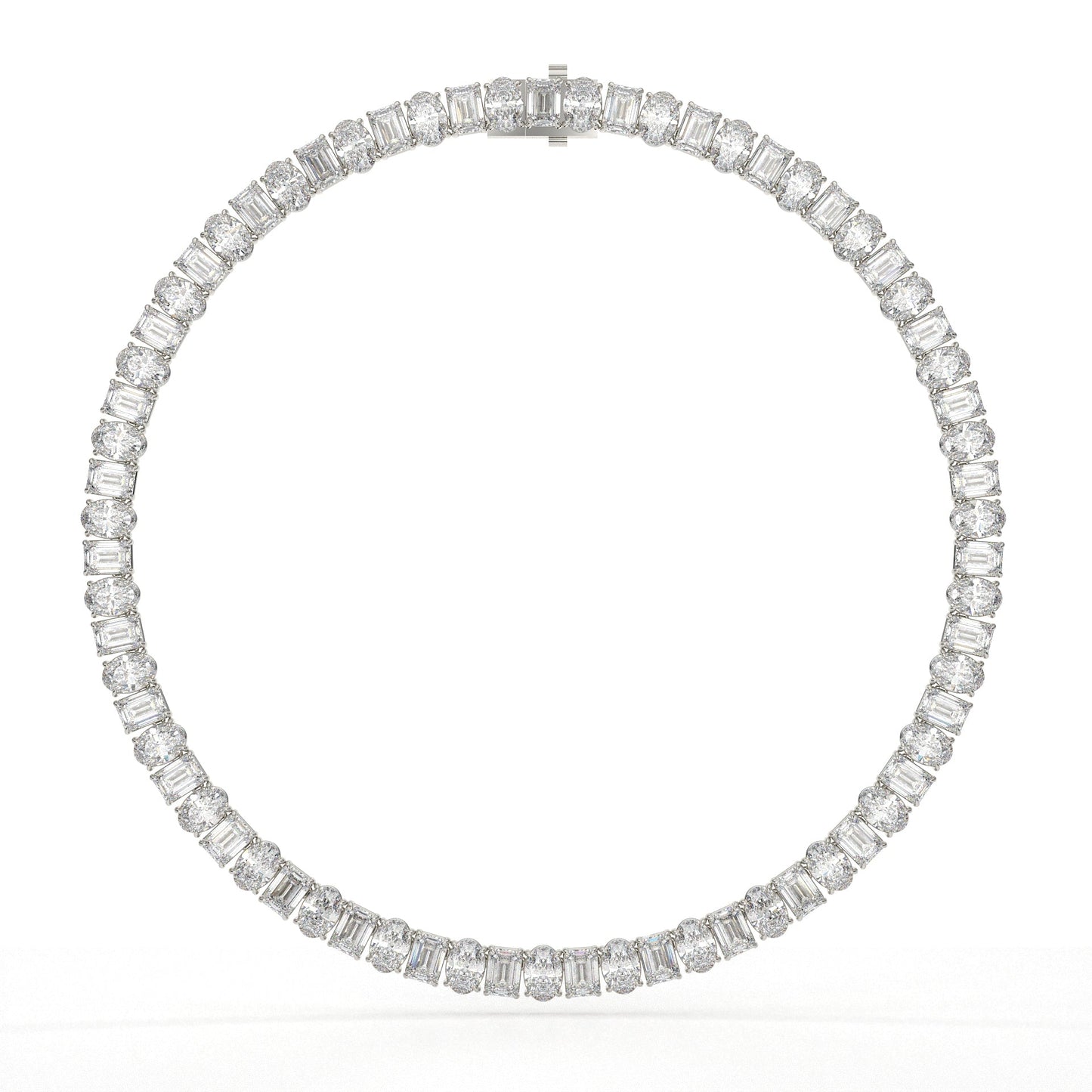 Emerald And Oval Diamond Tennis Necklace