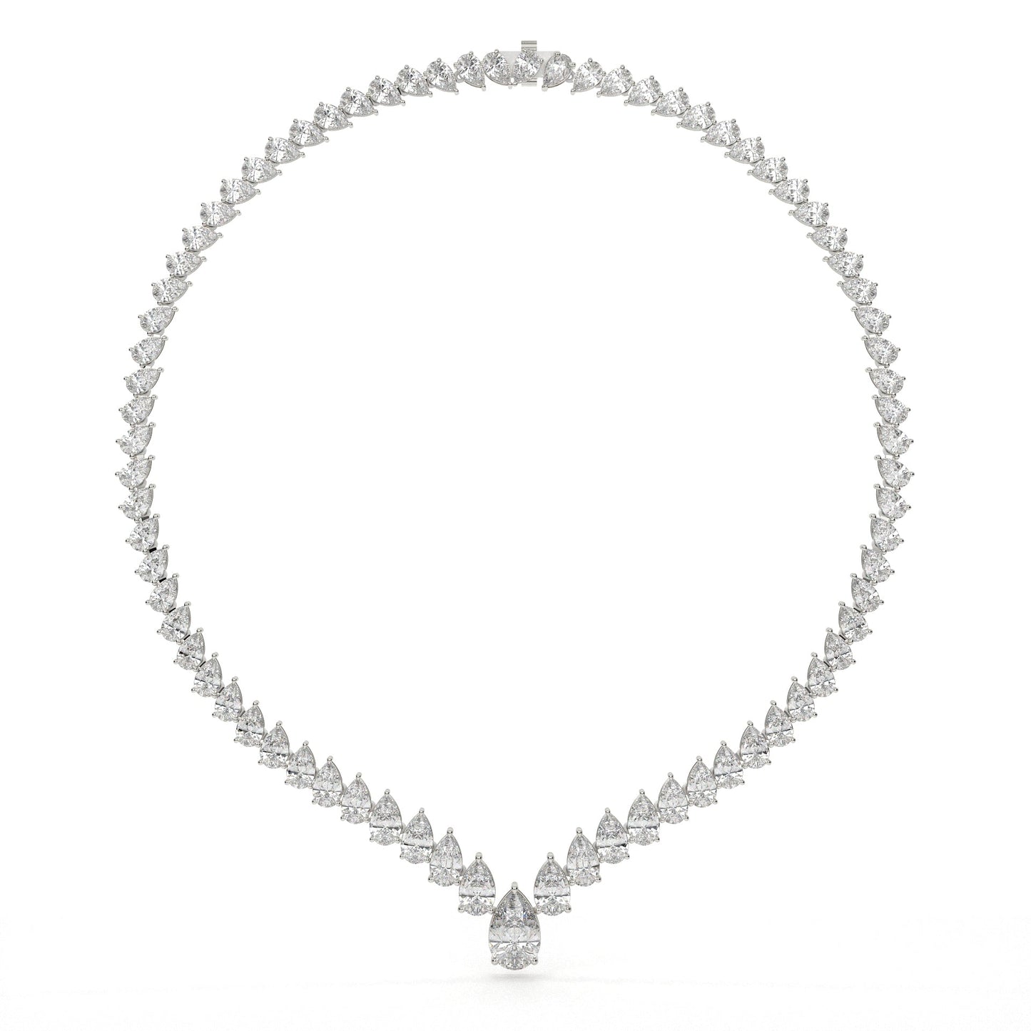 V Shape Pear Cut Lab Diamond Tennis Necklace