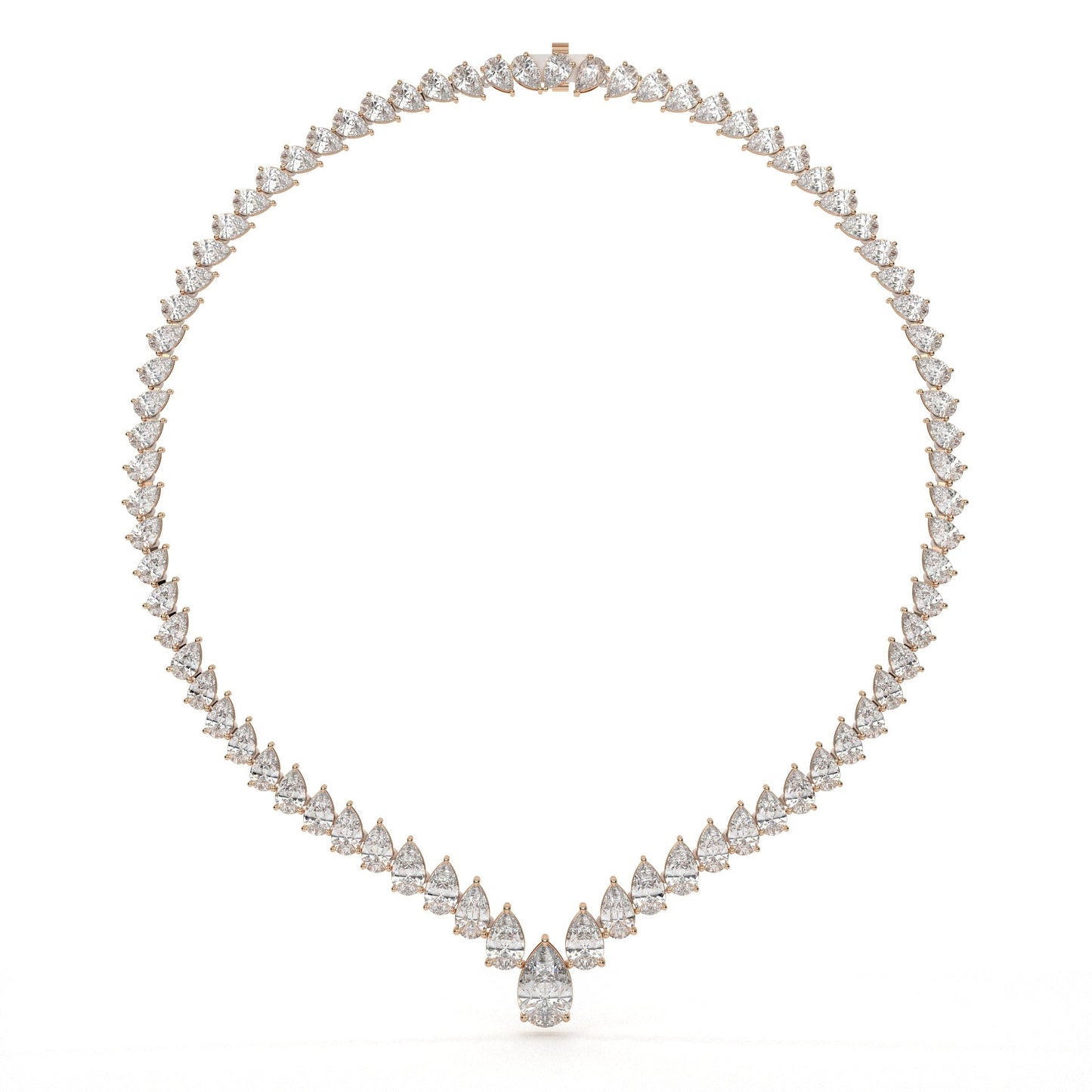 V Shape Pear Cut Lab Diamond Tennis Necklace
