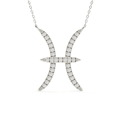 Pisces Zodiac Round Diamond Pendant With Gold Chain
